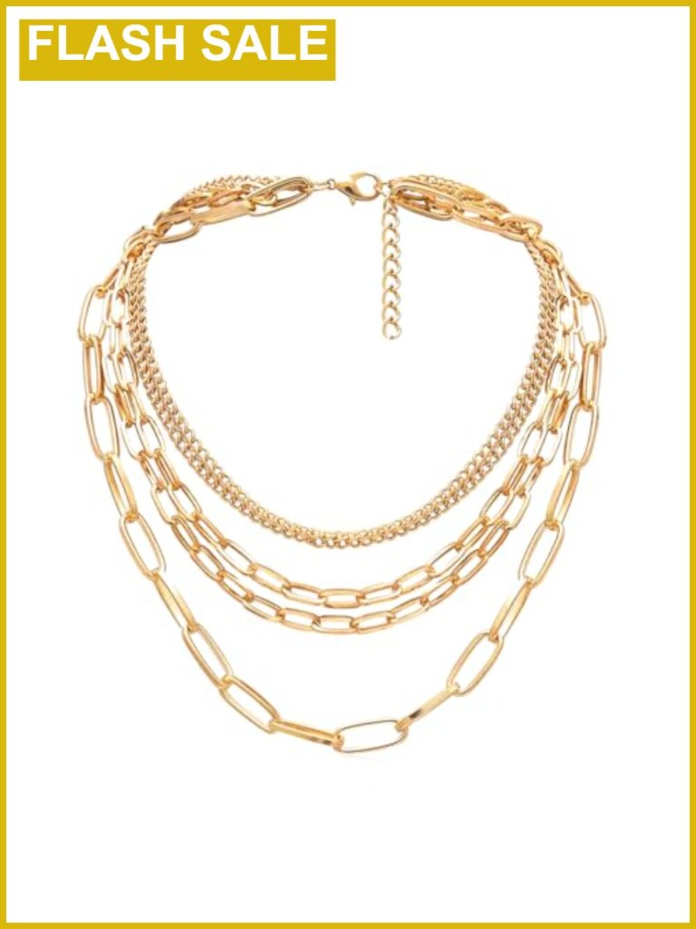 Layered Chain Necklaces 18 Inch Gold Plated Paperclip Rope Ball Choker Set